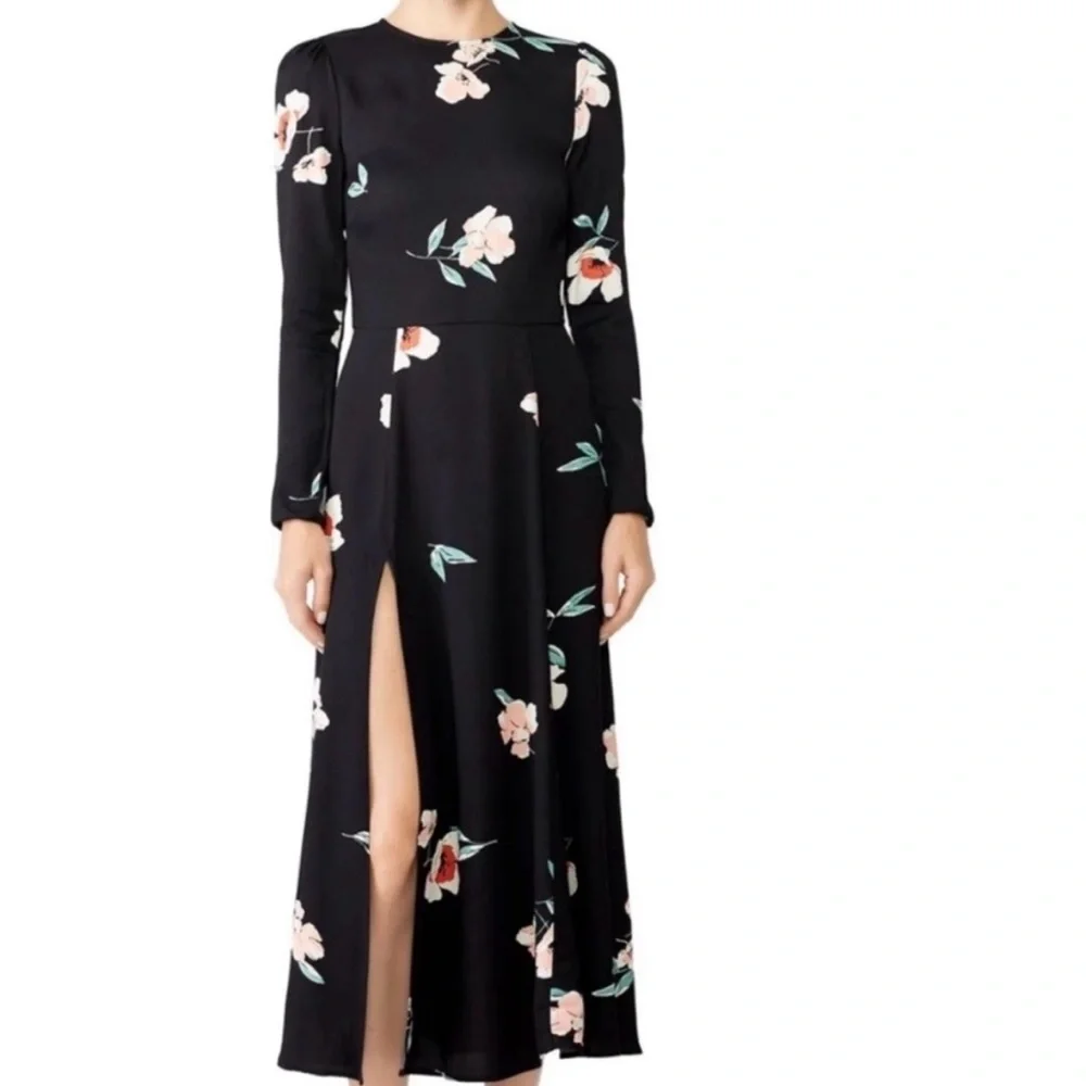 Reformation Vanessa Floral Ornament Rayon Blend Slit Longsleeve Dress Size 4